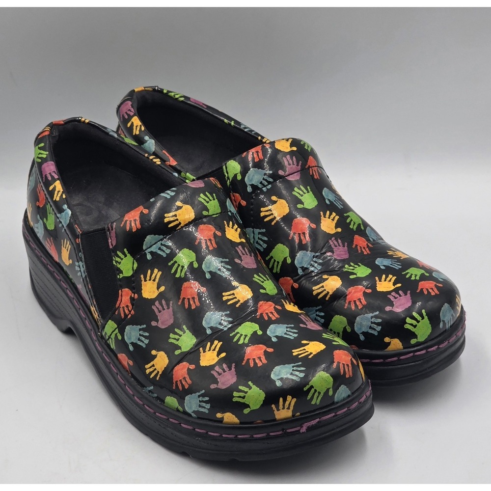 Klogs Naples Clogs Women's 8.5M Black Patent Multicolor Handprint Slip-On